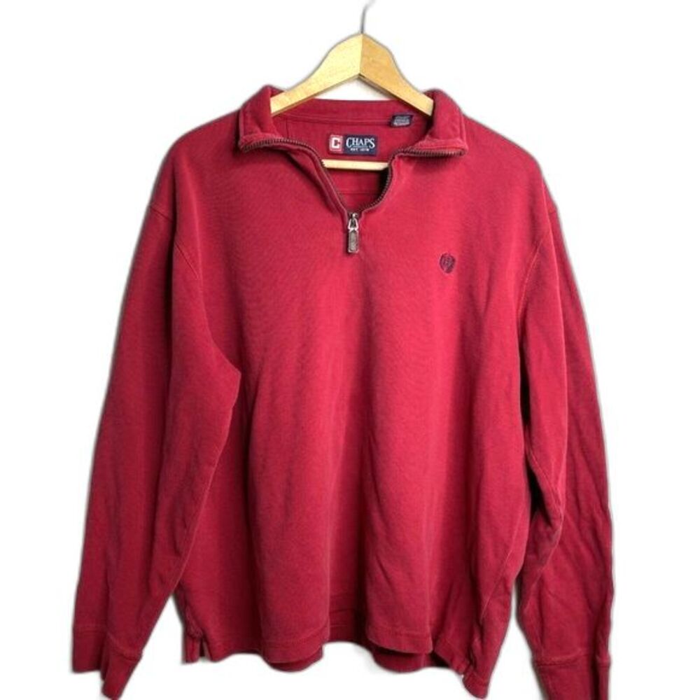 Chaps Men 1/4 Zip Red Pullover Ribbed Sweater Long Sleeve Casual Shirt XL